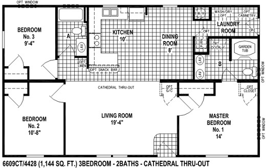 Sectional Mobile Home Floor Plan 6609