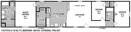 single wide mobile home floor plan 713CT single wide mobile home floor plan 713CT