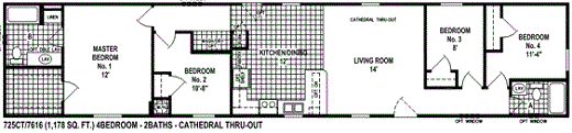 single wide mobile home floor plan 725CT