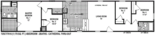 single wide mobile home floor plan 725CT single wide mobile home floor plan 725CT