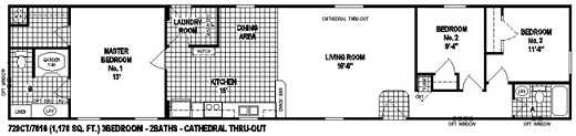 Single Wide Model 728CT Spring View 728CT Single Wide Mobile Home Floor Plan