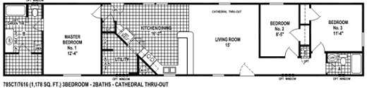 single wide mobile home floor plan 785CT