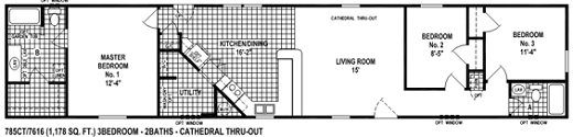 single wide mobile home floor plan 785CT